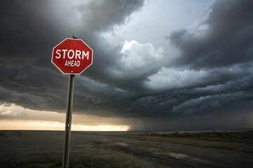 Red octagon stop sign stands firm against dramatic storm clouds approaching