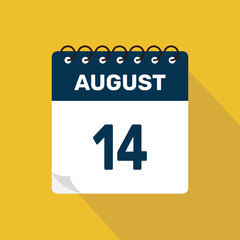august 14 calendar icon vector illustration with design