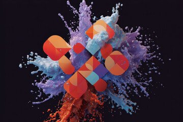 Geometric shapes burst with vibrant color