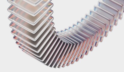 digital technology. 3D illustration 4k 8k. Abstract 3d background with glass dispersion cube shapes and circle effect. Geometric iridescent crystal glass.