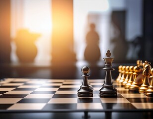 business strategy concept background with copy space featuring a prominent chessboard and strategic pieces