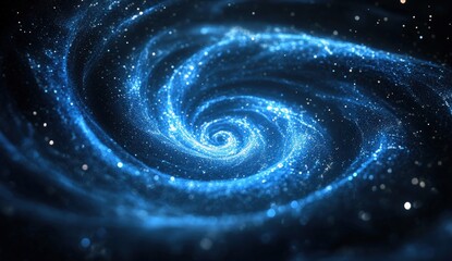 A mesmerizing spiral galaxy with swirling blue and white stardust, creating a captivating cosmic scene filled with depth and mystery.