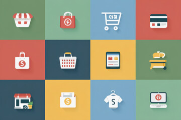 Flat shop icons with cool and clean graphic design