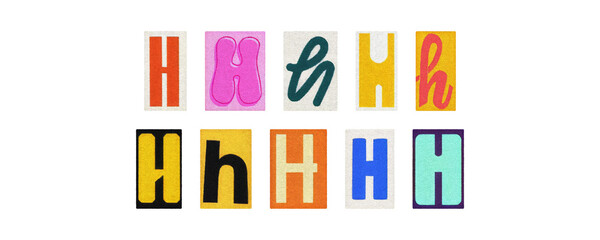 Vintage and modern letter H tiles, magazine collage on transparent PNG
