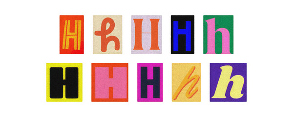 Typography letter H set in diverse styles, cutouts on transparent PNG
