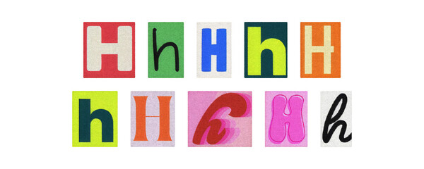 Typography letter H set in diverse styles, cutouts on transparent PNG
