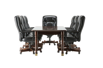 Dark Wood Conference Table with Leather Chairs in a Modern Office