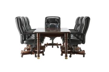 Dark Wood Conference Table with Leather Chairs in a Modern Office
