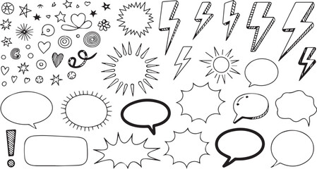Vector art of hand drawn doodle set with speech bubbles