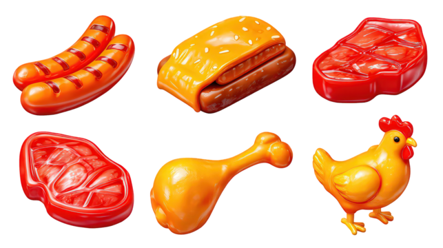 Colorful Plastic Barbecue Food Toys on Black Background