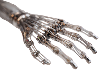 Detailed Closeup of a Metallic Robotic Hand on Transparent Background