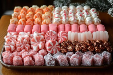 Tray of candy and marshmallows.