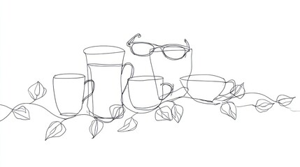 Line art coffee cups glasses