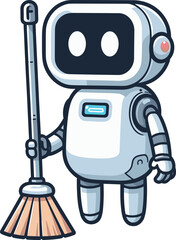 二足歩行のモップお掃除ロボットのイラスト