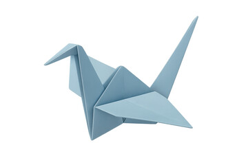 Blue origami paper crane bird on transparent background