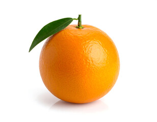 Fresh orange with green leaf isolated on white background