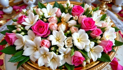 Fototapeta premium Elegant Thai Floral Garland Golden Tray