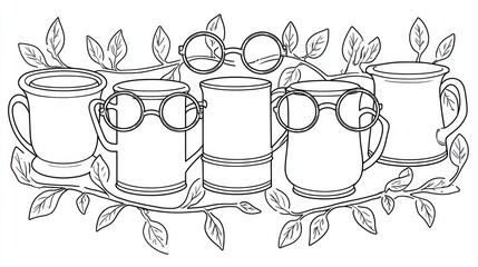 Line art mugs and glasses