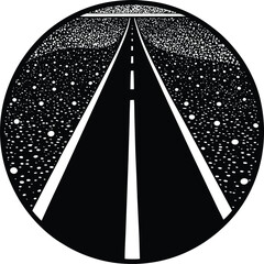 Empty street with a single car driving on the asphalt horizon