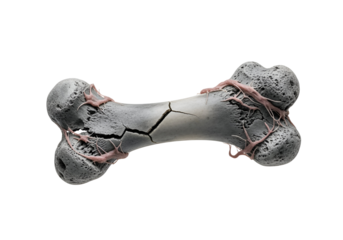 A detailed, three-dimensional rendering of a fractured bone, highlighting intricate vascular structures.