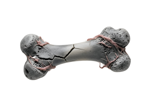 A detailed, three-dimensional rendering of a fractured bone, highlighting intricate vascular structures.
