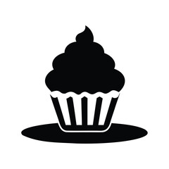 Simple Black and White Cupcake Icon with Plate for Culinary Design, cupcake on a plate silhouette vector illustration