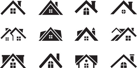 Vector art of collection of house roof icons in black and white