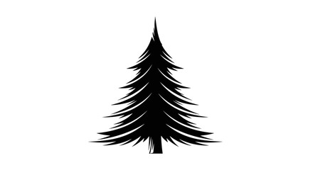 Fototapeta premium Silhouette of a coniferous tree, a stylized evergreen with layered branches, set against a plain white background.