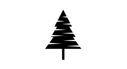 Fototapeta premium Black silhouette of a stylized evergreen tree with horizontal branches against a white background.