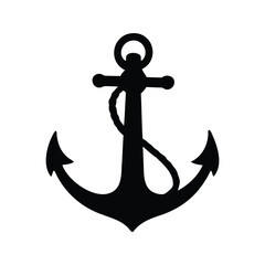 Silhouette of a classic anchor with rope wrapping around its main shaft, marine anchor with rope silhouette vector illustration