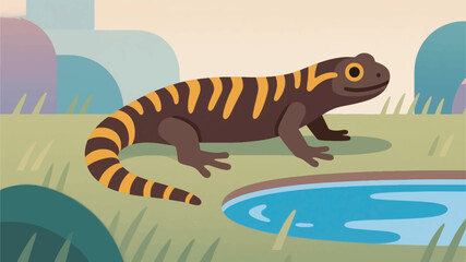 Illustration Of A Tiger Salamander In The Grassland Vector Design Template