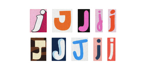 Vintage and modern letter J tiles, magazine collage, transparent PNG
