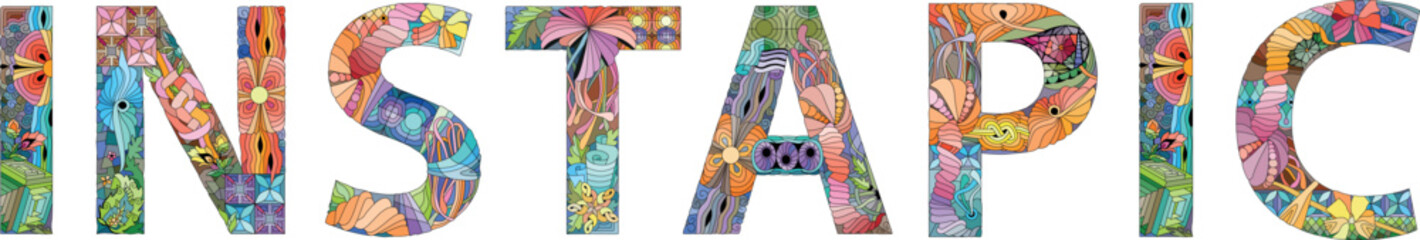 Word INSTAPIC. Vector zentangle object for decoration