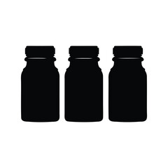 Silhouette of three vintage apothecary jars in a row on white background, spices jars silhouette vector illustration