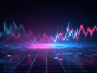 A digital visualization of fluctuating data, showcasing vibrant colors and a grid pattern, representing financial trends or technology metrics.