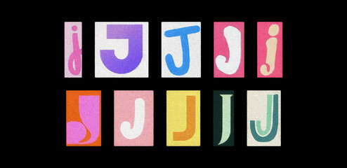 Assorted letter J glyphs, uppercase and lowercase, on black background
