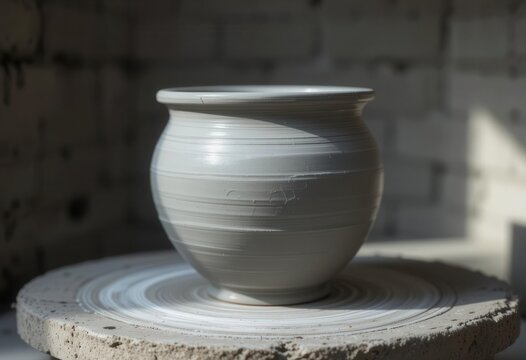 Pre Glaze Potential  Fired Pottery, Ready for Glazing, Soft Shadows, Interior Scene