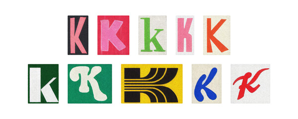 Assorted letter K glyphs, uppercase and lowercase, transparent PNG set
