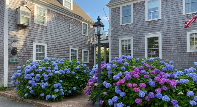 Encantadora casa de campo en Carmel-by-the-Sea, California, con vibrantes flores de buganvilla y vistas al mar.