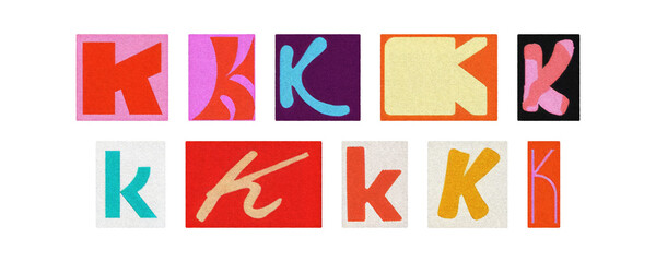Typography letter K set in diverse styles, cutouts on transparent PNG
