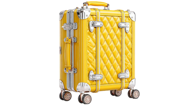 Yellow Quilted Vintage Suitcase with Metal Hardware