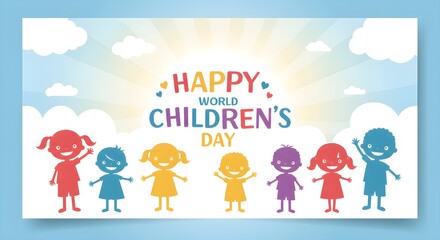 Naklejka premium World Children's Day Celebration Art – Colorful Cartoon Kids Illustration