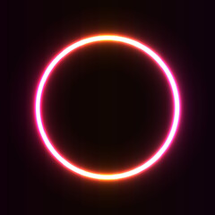Glowing Neon Circle Frame, Abstract Red and Orange Light Ring on Dark Background
