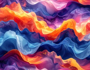 Abstract colorful flowing fluid shapes with vibrant color combinations. This artwork evokes a sense of movement and energy, suitable for various design applications.
