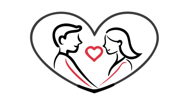 Romantic couple silhouette in heart shape offers a timeless symbol of love, connection, and Valentine's Day wishes in a minimalist modern style