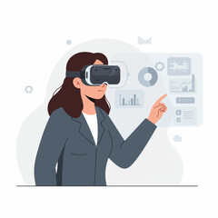 Modern Flat Style Woman Wearing VR Headset Experiencing Augmented Reality Illustration