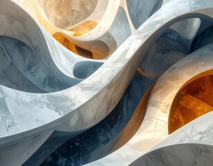 Abstract architectural design with flowing lines and curves, creating a sense of fluidity and elegance. The design features smooth, textured surfaces.