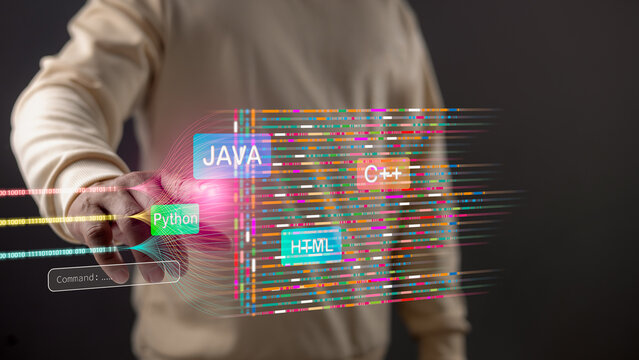 Programming Languages and Software Development Concept with Python Java C++ HTML