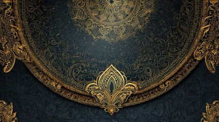 Luxury Indian poster background, rich gold accents, paisley and intricate motifs, elegant layout for high-end advertisement or print media.