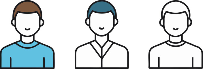 Three minimalist vector icons of men with different hairstyles and clothing male person 